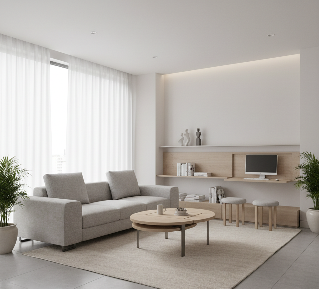 Desain interior estetik dengan palet warna netral dan pencahayaan alami. Tips memilih furnitur cerdas untuk efisiensi ruang.